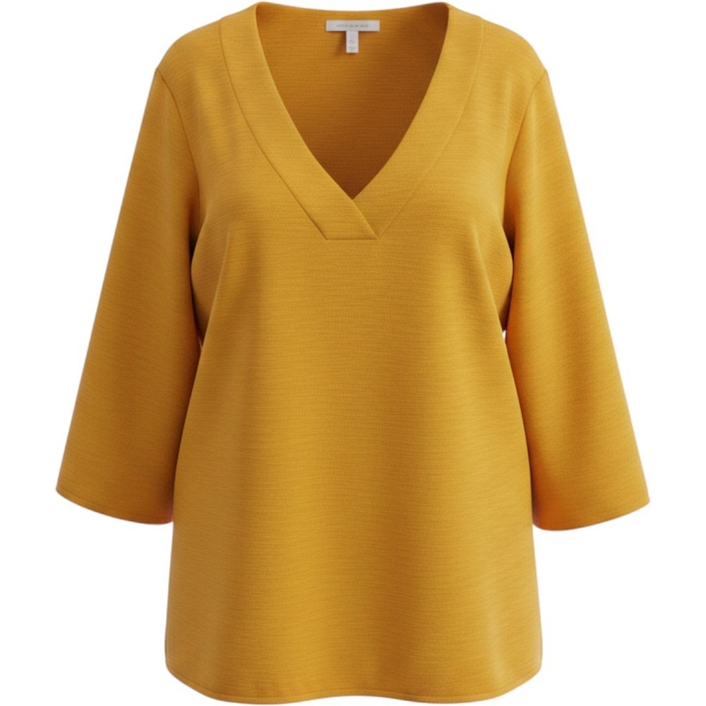 Ann‎ Taylor Factory V-Neck Bell Sleeve Top Women Large Gold Excellent Textured